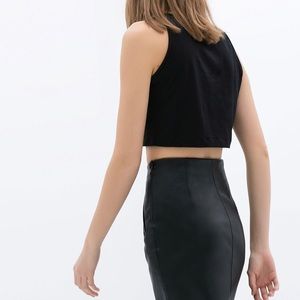 Zara black leather pencil skirt